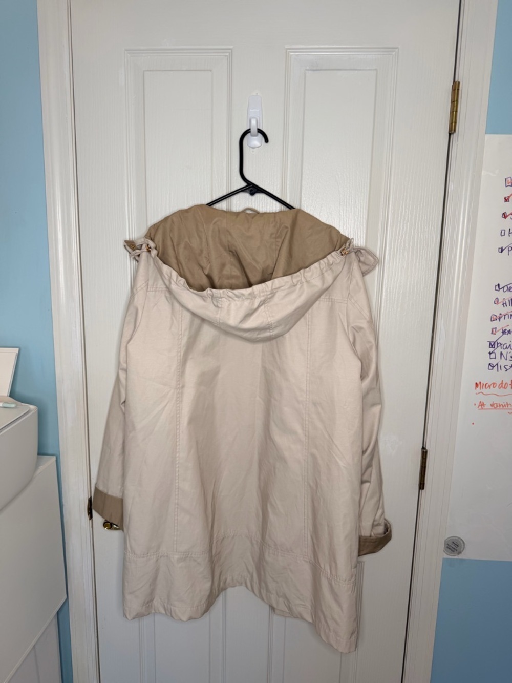 Jones New York Two-Tone Cream and Tan Hooded Waterproof Trench Coat - Picture 9 of 11